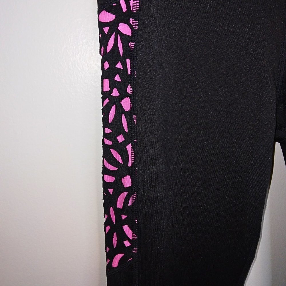 AEROPOSTALE HIGH RISE LEGGINGS BLACK & HOT PINK BLACK CUTOUT ACTIVE PANTS SIZE M - Picture 4 of 5